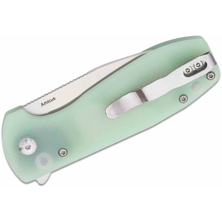 Couteau Kizer Amicus Jade Manche G10 Lame Acier 9Cr18MoV Satin IKBS Button Lock Clip KIL3002A2 - Livraison Gratuite