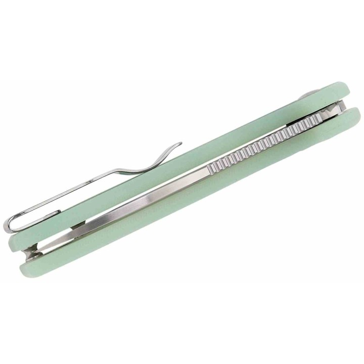 Couteau Kizer Amicus Jade Manche G10 Lame Acier 9Cr18MoV Satin IKBS Button Lock Clip KIL3002A2 - Livraison Gratuite
