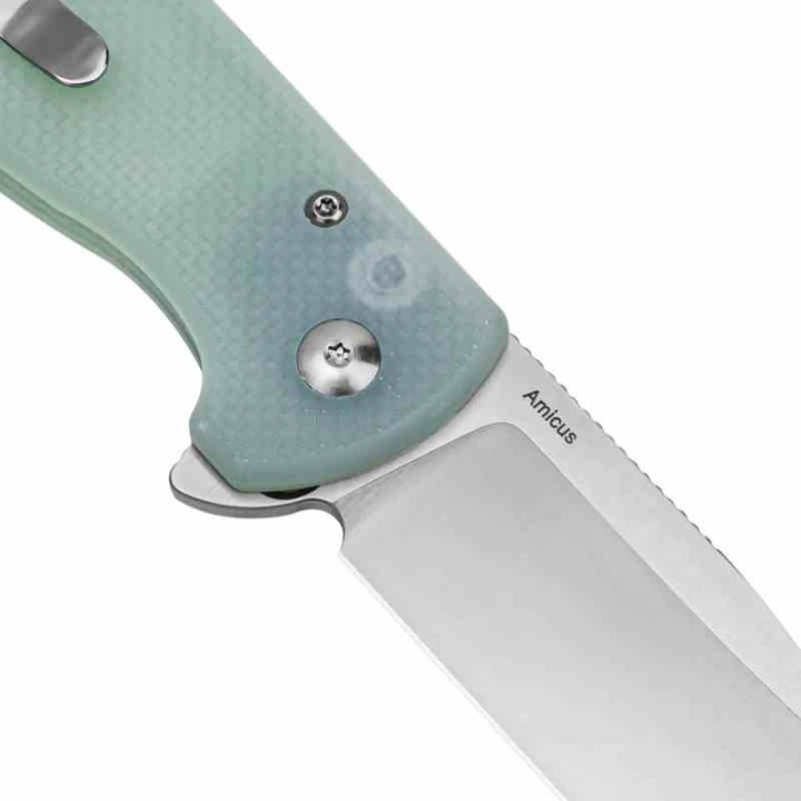 Couteau Kizer Amicus Jade Manche G10 Lame Acier 9Cr18MoV Satin IKBS Button Lock Clip KIL3002A2 - Livraison Gratuite