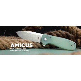 Couteau Kizer Amicus Jade Manche G10 Lame Acier 9Cr18MoV Satin IKBS Button Lock Clip KIL3002A2 - Livraison Gratuite