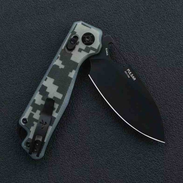Couteau Kunwu Pulsar XT Lock Camo Manche G10 Lame Acier Elmax IKBS Clip KUNX705MO - Livraison Gratuite