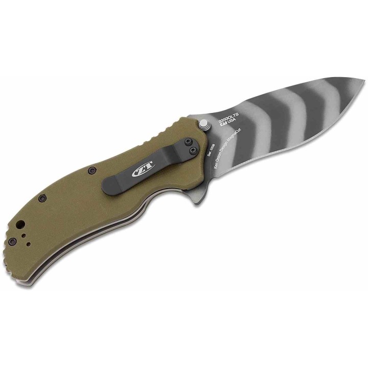 Couteau Zero Tolerance A/O Tiger Lame Acier MagnaCut Manche G10 OD Green Linerlock Clip USA ZT0350OLTS - Livraison Gratuite