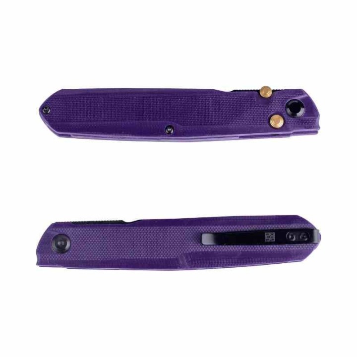 Couteau Real Steel G5 Metamorph Purple Manche G10 Lame Acier Sandvik 14C28N Black Button Lock Clip RS7832P - Livraison Gratuite