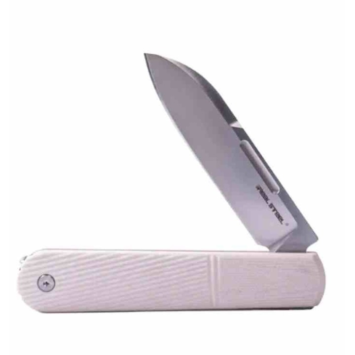 Couteau Real Steel Barlow RB-5 Ivory Manche G10 Lame Drop Point Acier N690 Slip Joint Clip RS8021I - Livraison Gratuite