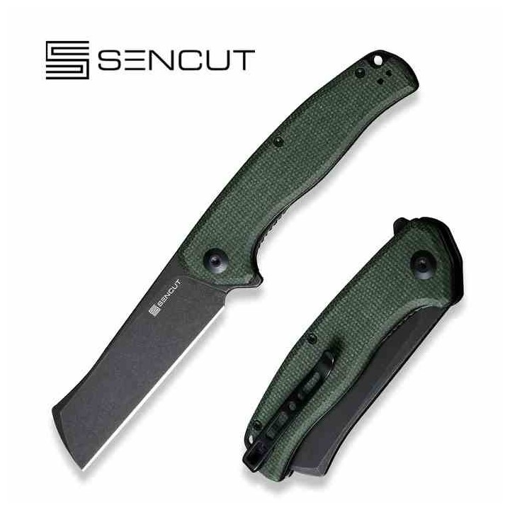 Couteau Sencut Traxler Green Manche Micarta Lame Acier 9Cr18MoV Blackwash IKBS Linerlock Clip S20057C4 - Livraison Gratuite