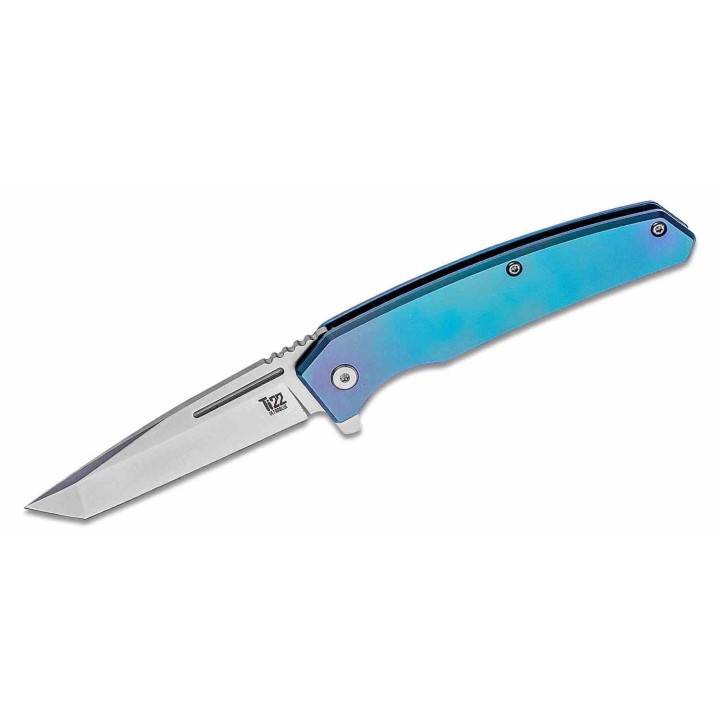 Couteau Ontario Ti-22 Ultrablue Manche Titane Lame Tanto Acier AUS-8 Frame Lock Clip ON9800 - Livraison Gratuite