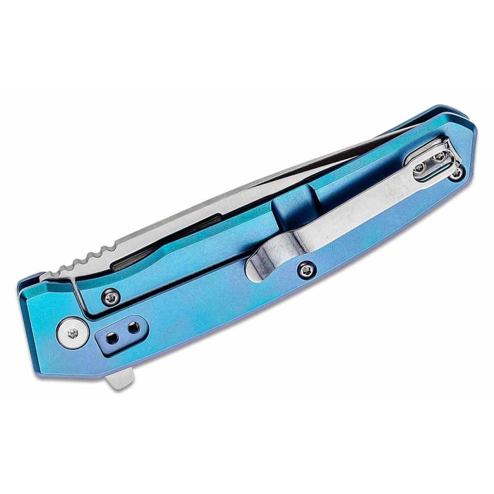 Couteau Ontario Ti-22 Ultrablue Manche Titane Lame Tanto Acier AUS-8 Frame Lock Clip ON9800 - Livraison Gratuite