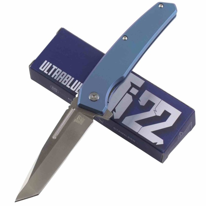 Couteau Ontario Ti-22 Ultrablue Manche Titane Lame Tanto Acier AUS-8 Frame Lock Clip ON9800 - Livraison Gratuite