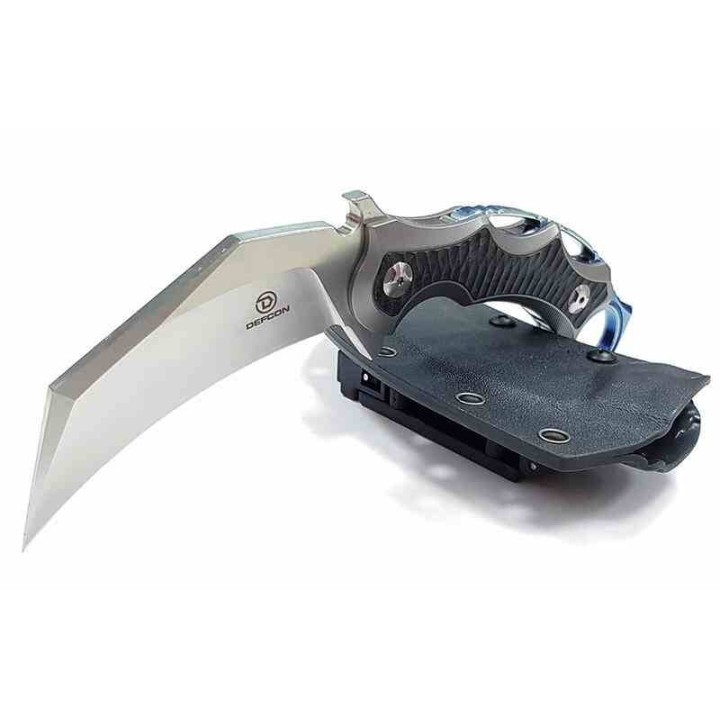 Couteau Defcon  Karambit Jungle Gray Lame Acier D2 Claw Manche Titane Etui Kydex TF3101 - Livraison Gratuite
