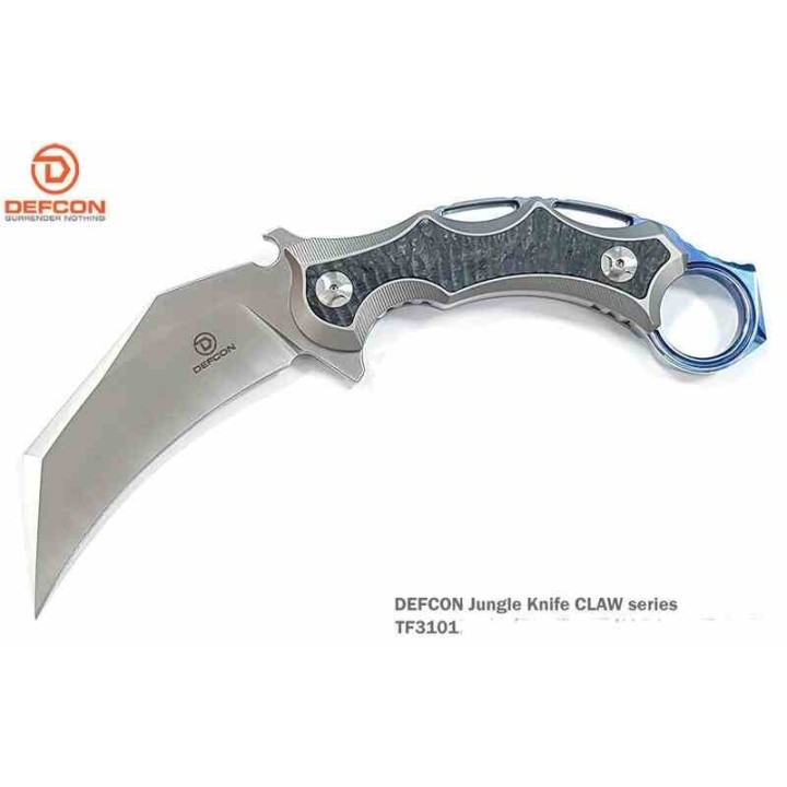 Couteau Defcon  Karambit Jungle Gray Lame Acier D2 Claw Manche Titane Etui Kydex TF3101 - Livraison Gratuite