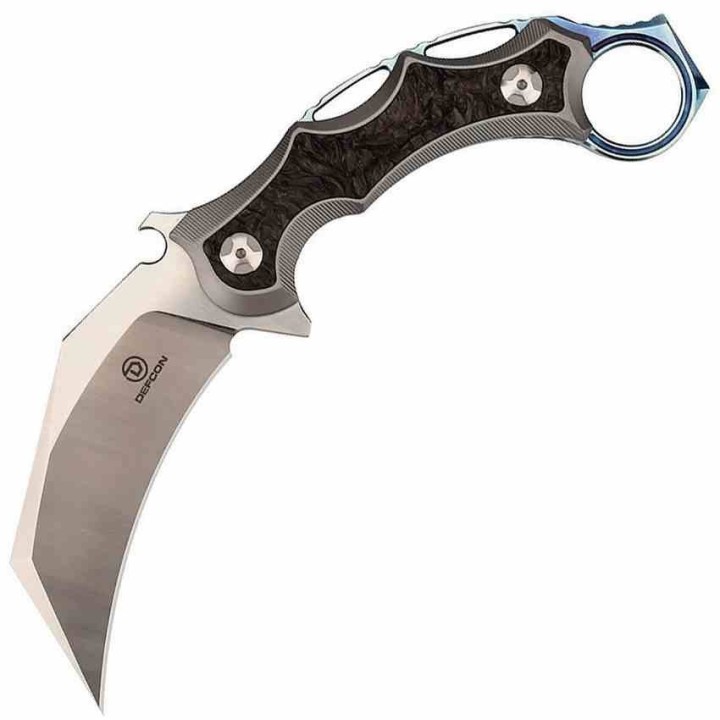 Couteau Defcon  Karambit Jungle Gray Lame Acier D2 Claw Manche Titane Etui Kydex TF3101 - Livraison Gratuite