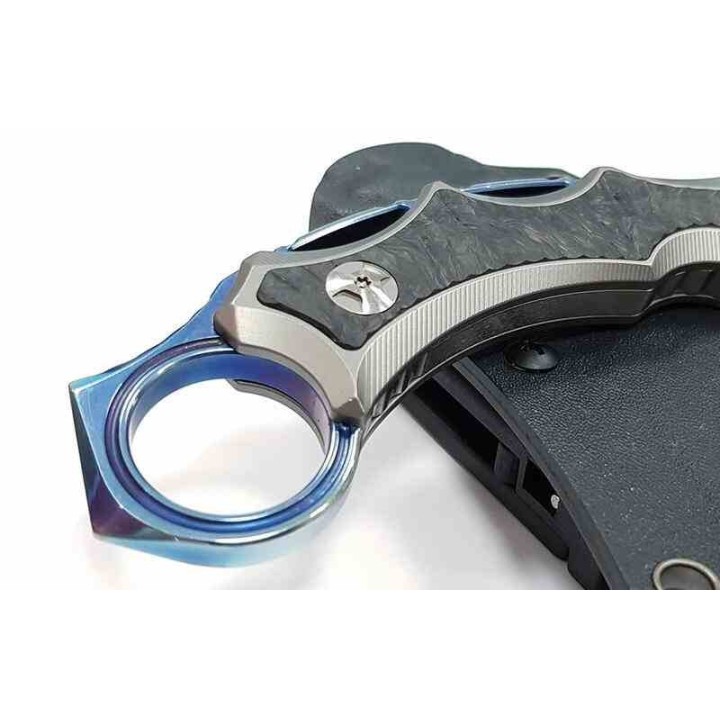 Couteau Defcon  Karambit Jungle Gray Lame Acier D2 Claw Manche Titane Etui Kydex TF3101 - Livraison Gratuite