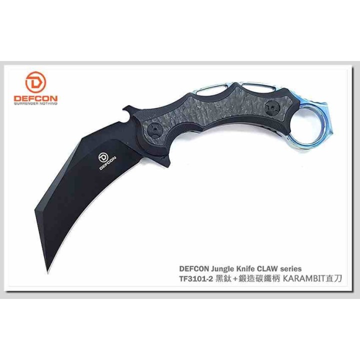 Couteau Defcon Karambit Jungle Black Lame Acier D2 Claw Manche Titane Etui Kydex TF31012 - Livraison Gratuite