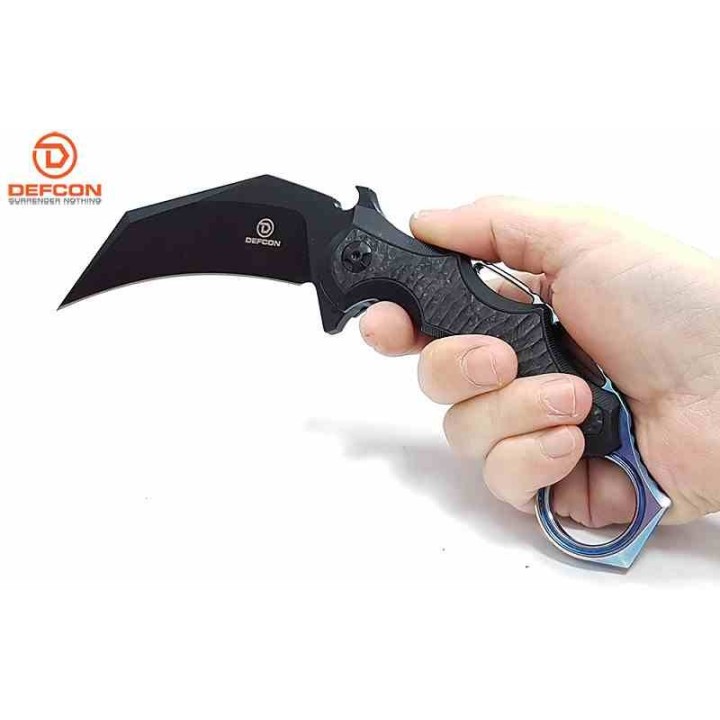 Couteau Defcon Karambit Jungle Black Lame Acier D2 Claw Manche Titane Etui Kydex TF31012 - Livraison Gratuite