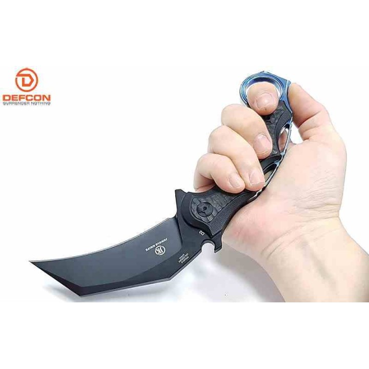Couteau Defcon Karambit Jungle Black Lame Acier D2 Claw Manche Titane Etui Kydex TF31012 - Livraison Gratuite