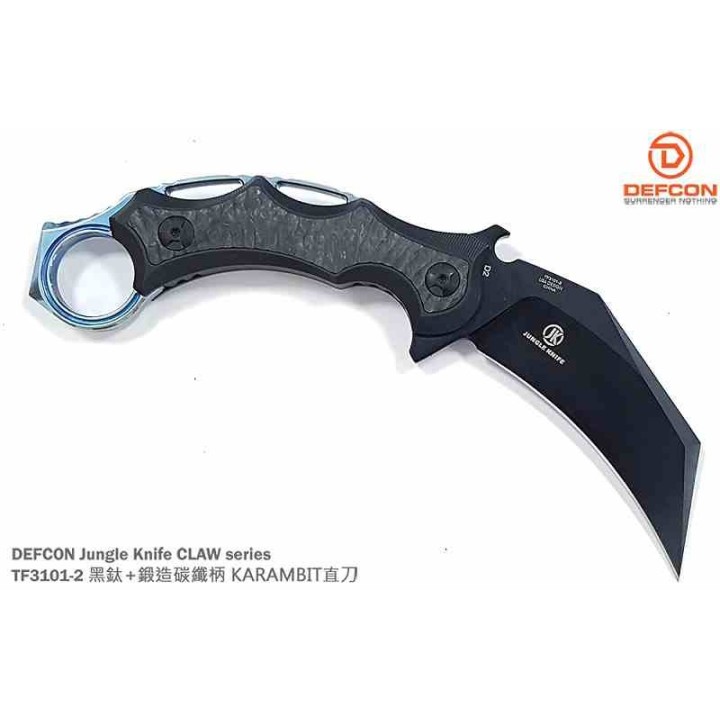 Couteau Defcon Karambit Jungle Black Lame Acier D2 Claw Manche Titane Etui Kydex TF31012 - Livraison Gratuite