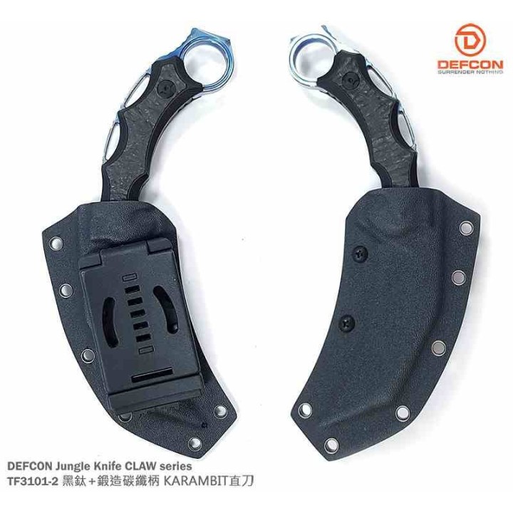 Couteau Defcon Karambit Jungle Black Lame Acier D2 Claw Manche Titane Etui Kydex TF31012 - Livraison Gratuite