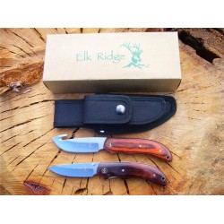 Set de 2 Couteaux de Chasse Elk Ridge Two Piece Hunting Set Acier Carbone/Inox Manche Bois Etui nylon ER013 - Livraison Gratuite