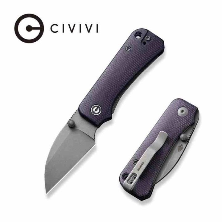 Couteau Civivi Baby Banter Wharncliffe Lame Acier Nitro-V Stonewash Manche Purple Micarta IKBS CIVC19068SC2 - Livraison Gratuite