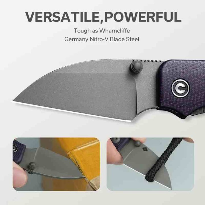 Couteau Civivi Baby Banter Wharncliffe Lame Acier Nitro-V Stonewash Manche Purple Micarta IKBS CIVC19068SC2 - Livraison Gratuite