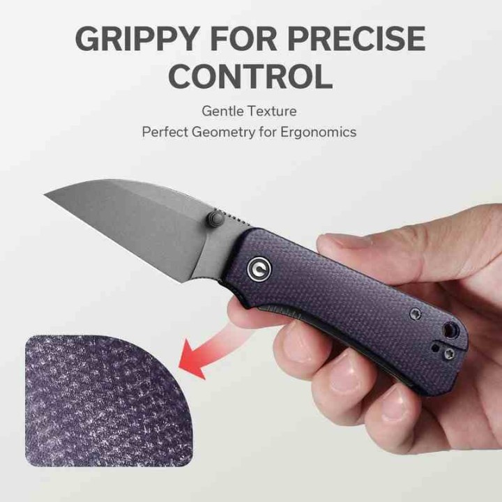 Couteau Civivi Baby Banter Wharncliffe Lame Acier Nitro-V Stonewash Manche Purple Micarta IKBS CIVC19068SC2 - Livraison Gratuite