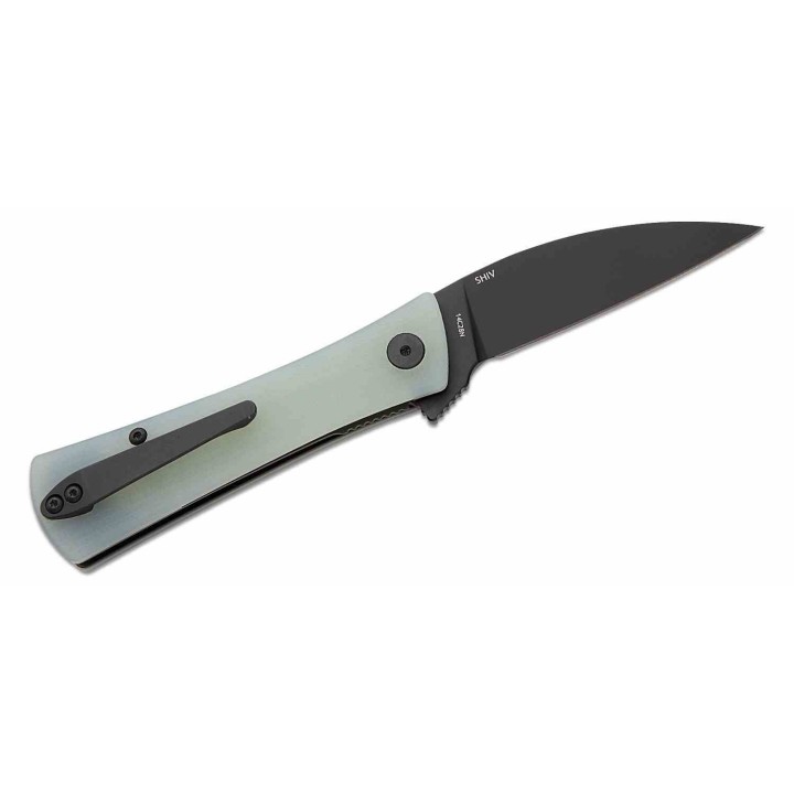 Couteau Finch SHIV Ghost Green Lame Acier 14C28N Black Wharncliffe Manche G10 IKBS Clip Titane FKCSV003 - Livraison Gratuite