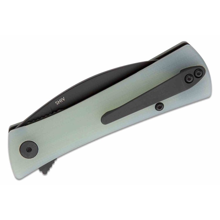 Couteau Finch SHIV Ghost Green Lame Acier 14C28N Black Wharncliffe Manche G10 IKBS Clip Titane FKCSV003 - Livraison Gratuite