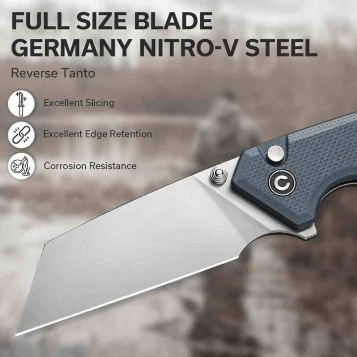 Couteau CIVIVI Amirite Blue Lame Acier Nitro-V Satin Reverse Tanto Manche G10 IKBS Clip CIVC230281 - Livraison Gratuite