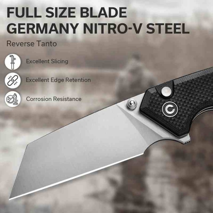 Couteau CIVIVI Amirite Black Lame Acier Nitro-V Satin Reverse Tanto Manche G10 IKBS Clip CIVC230282 - Livraison Gratuite