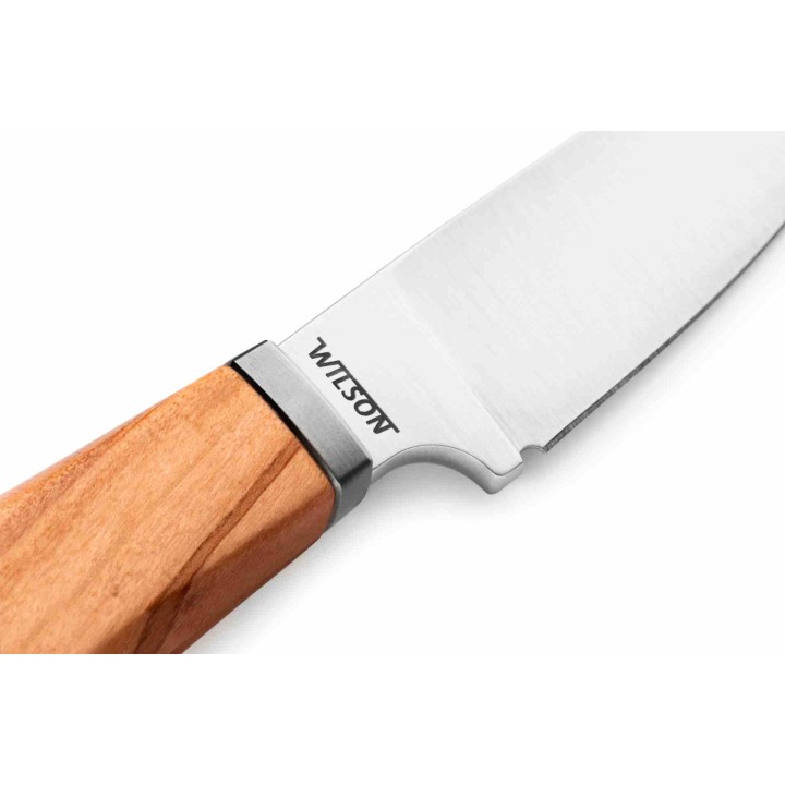 Couteau LionSteel Willy Olive Wood Lame Acier M390 Manche Bois d'Olivier Etui Cuir Italy LSTWL1UL - Livraison Gratuite