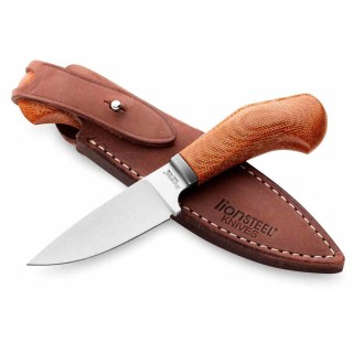 Couteau LionSteel Willy Natural Canvas Micarta Lame Acier M390 Manche Micarta Etui Cuir Italy LSTWL1CVN - Livraison Gratuite