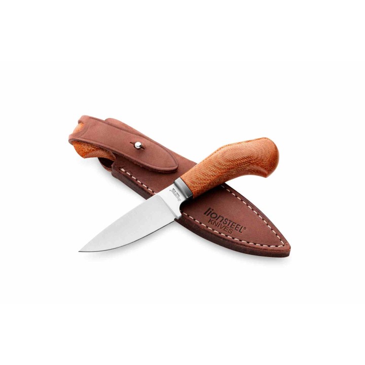 Couteau LionSteel Willy Natural Canvas Micarta Lame Acier M390 Manche Micarta Etui Cuir Italy LSTWL1CVN - Livraison Gratuite
