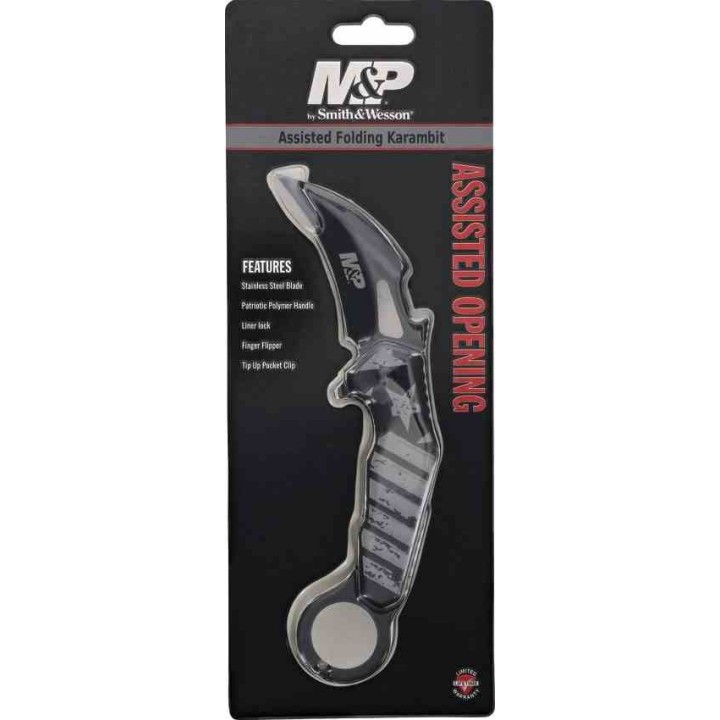Couteau Smith&Wesson Karambit A/O Linerlock Manche Polymère Lame Acier Inox Clip SWP1200649 - Livraison Gratuite