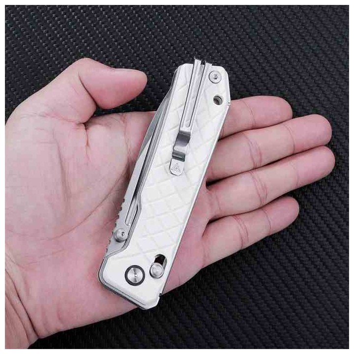 Couteau SRM 7228B Rubik Large Ambi Lock Lame 14C28N Manche White G10 Clip SRM7228BGT - Livraison Gratuite