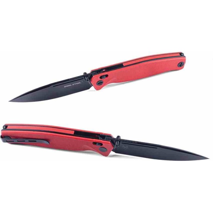 Couteau Real Steel HUGINN Red/Black Manche G10 Lame Acier VG-10 Slide Lock Clip RS7652RB - Livraison Gratuite
