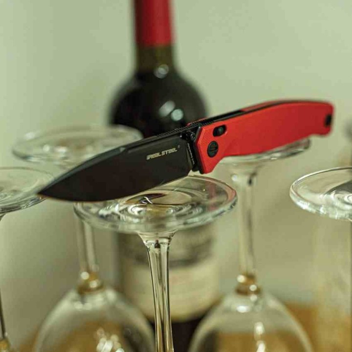 Couteau Real Steel HUGINN Red/Black Manche G10 Lame Acier VG-10 Slide Lock Clip RS7652RB - Livraison Gratuite