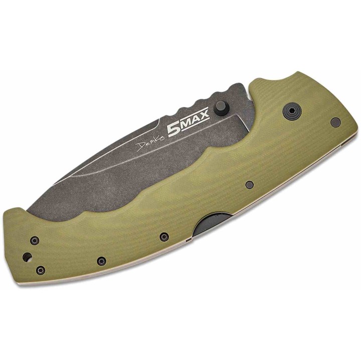 Couteau Cold Steel 5-Max Dark Green Lame Acier S35VN Blackwash Manche G10 Tri-Ad Lock Clip CSFL50MAX - Livraison Gratuite