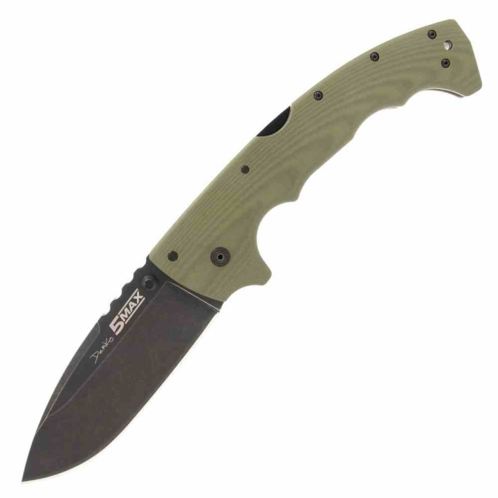 Couteau Cold Steel 5-Max Dark Green Lame Acier S35VN Blackwash Manche G10 Tri-Ad Lock Clip CSFL50MAX - Livraison Gratuite