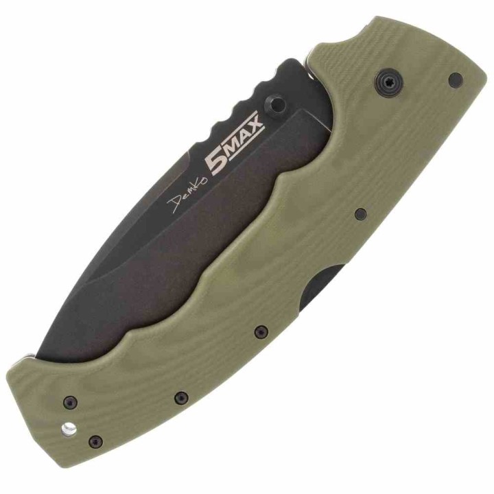 Couteau Cold Steel 5-Max Dark Green Lame Acier S35VN Blackwash Manche G10 Tri-Ad Lock Clip CSFL50MAX - Livraison Gratuite