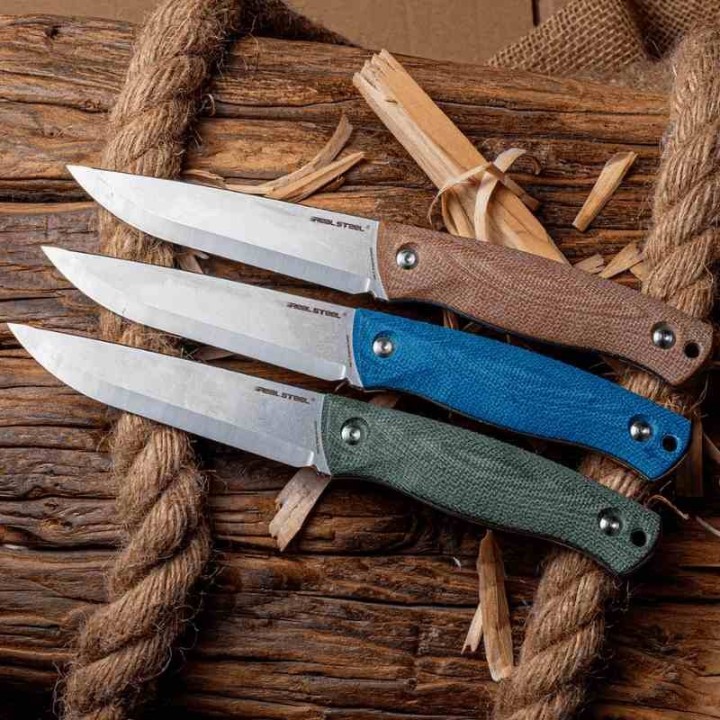 Couteau Real Steel Pathfinder Brown Manche Micarta Lame Acier 14C28N Etui Green Nylon RS3851B - Livraison Gratuite