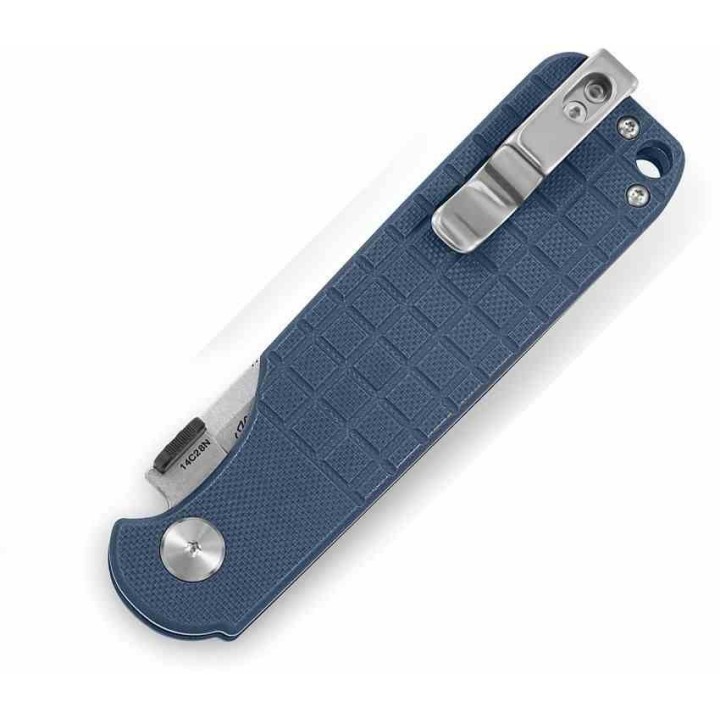 Couteau Bestech Glok Blue-Gray Manche G10 Lame Acier 14C28N IKBS Button Lock Clip BTKG55B - Livraison Gratuite