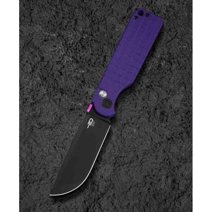 Couteau Bestech Glok Purple Manche G10 Lame Acier 14C28N IKBS Button Lock Clip BTKG55D - Livraison Gratuite