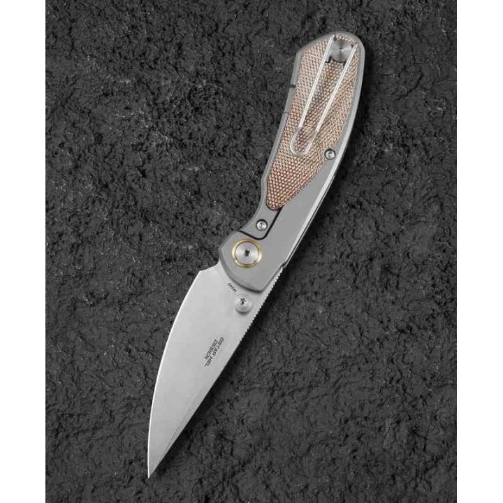 Couteau Bestech Lito Natural Lame Acier M390 Satin Manche Titane/Micarta IKBS Framelock Clip BTKT2307B - Livraison Gratuite