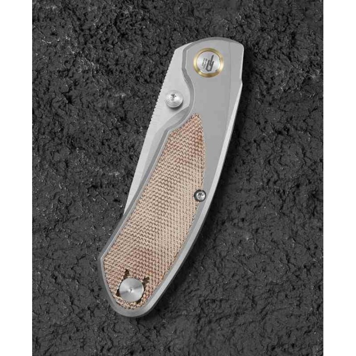 Couteau Bestech Lito Natural Lame Acier M390 Satin Manche Titane/Micarta IKBS Framelock Clip BTKT2307B - Livraison Gratuite