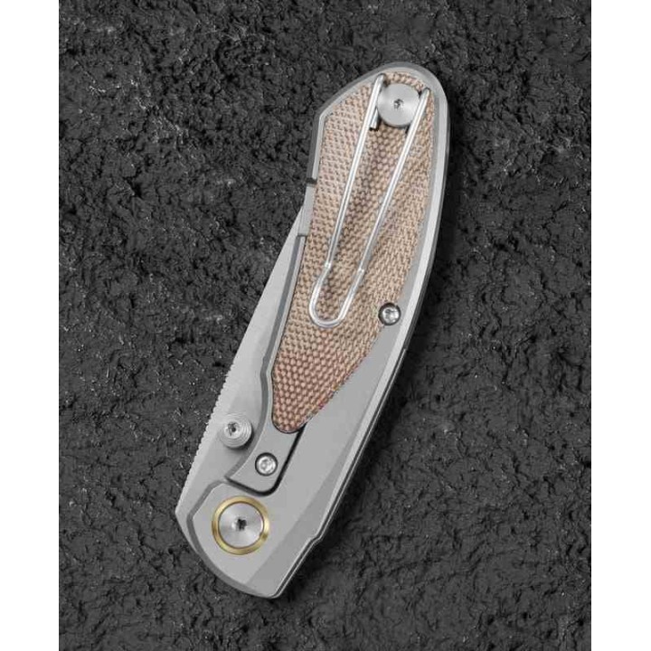 Couteau Bestech Lito Natural Lame Acier M390 Satin Manche Titane/Micarta IKBS Framelock Clip BTKT2307B - Livraison Gratuite
