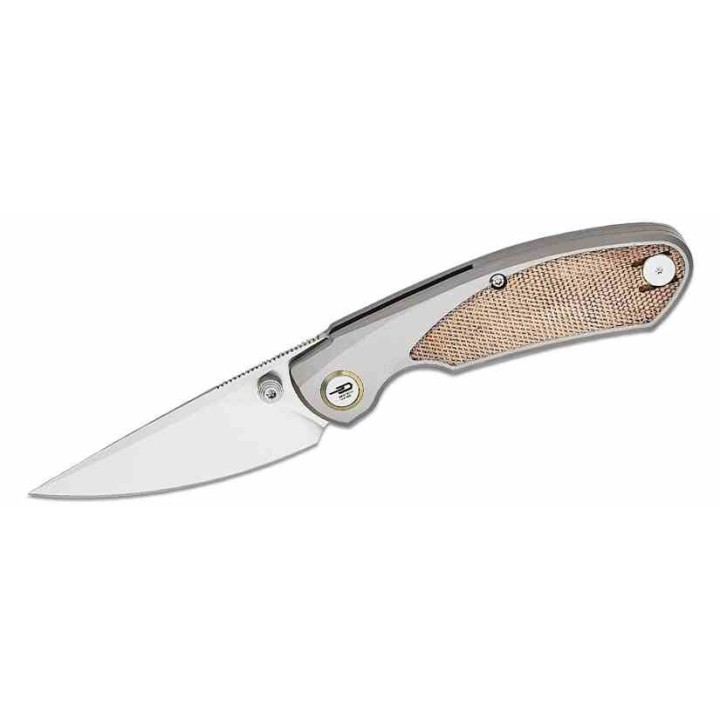 Couteau Bestech Lito Natural Lame Acier M390 Satin Manche Titane/Micarta IKBS Framelock Clip BTKT2307B - Livraison Gratuite