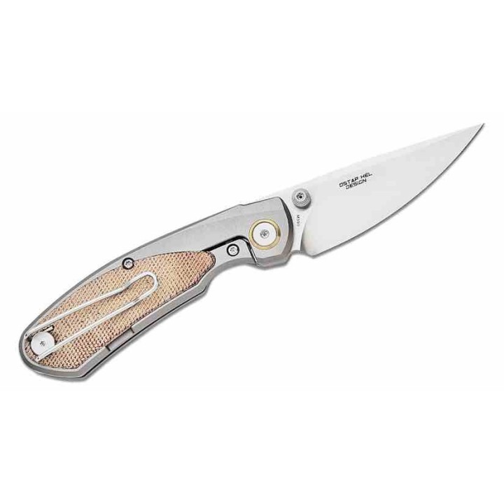 Couteau Bestech Lito Natural Lame Acier M390 Satin Manche Titane/Micarta IKBS Framelock Clip BTKT2307B - Livraison Gratuite
