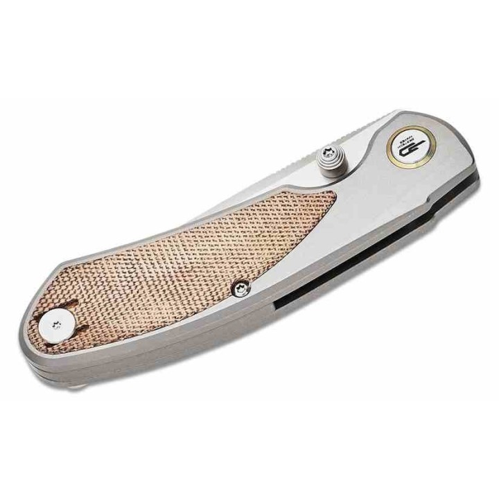 Couteau Bestech Lito Natural Lame Acier M390 Satin Manche Titane/Micarta IKBS Framelock Clip BTKT2307B - Livraison Gratuite