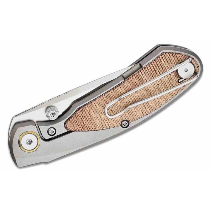 Couteau Bestech Lito Natural Lame Acier M390 Satin Manche Titane/Micarta IKBS Framelock Clip BTKT2307B - Livraison Gratuite