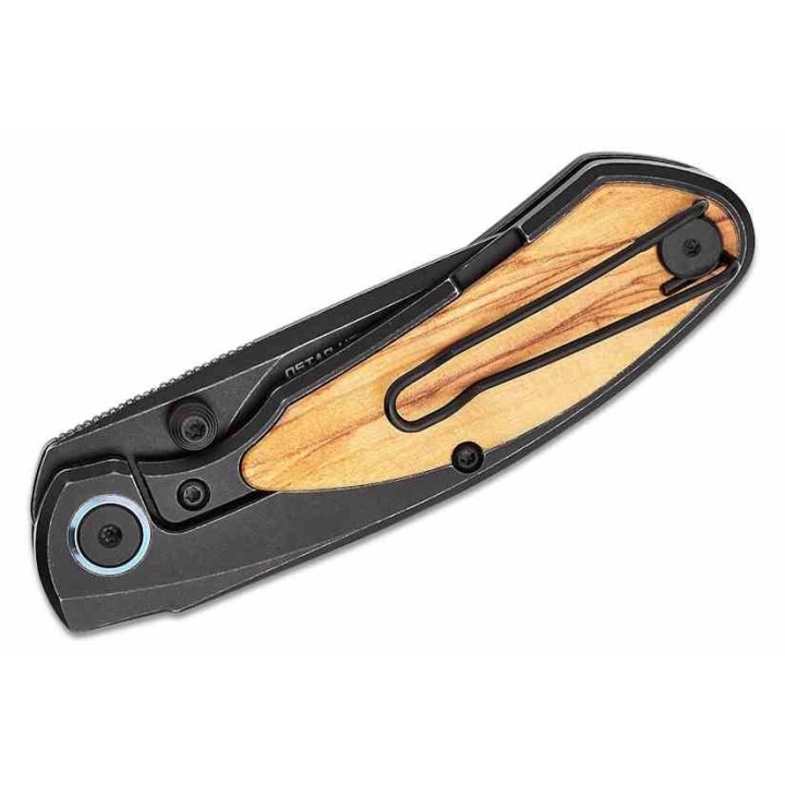 Couteau Bestech Lito Olive Lame Acier M390 Blackwash Manche Titane/Bois IKBS Framelock Clip BTKT2307C - Livraison Gratuite
